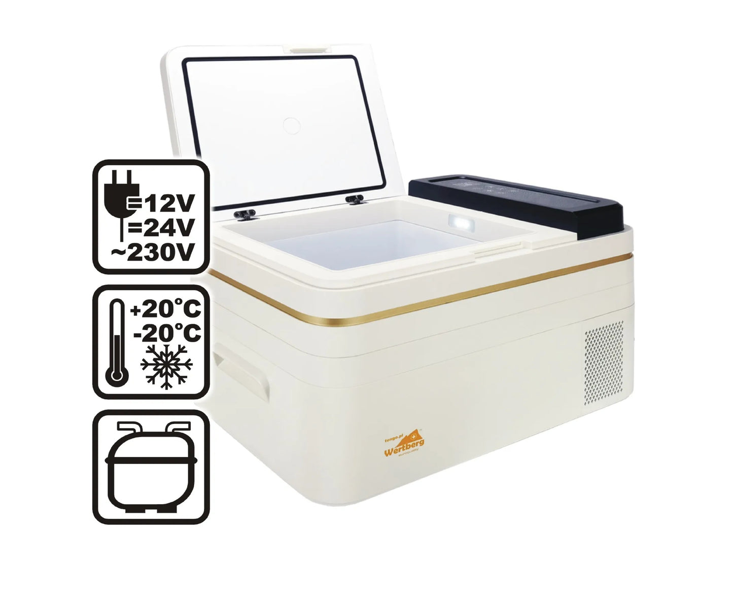 Frigider auto cu compresor 30 L Wertberg LT-4.30C BT, Bluetooth, Tuya Smart, 12V/24V/230V, Racire si Congelare -20°C, Harder HD1866
