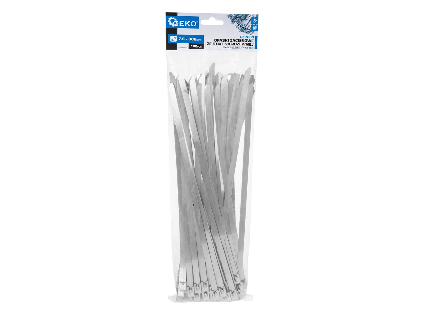 Set cleme din inox, 7,9x300mm, 100 bucati, Geko G17260