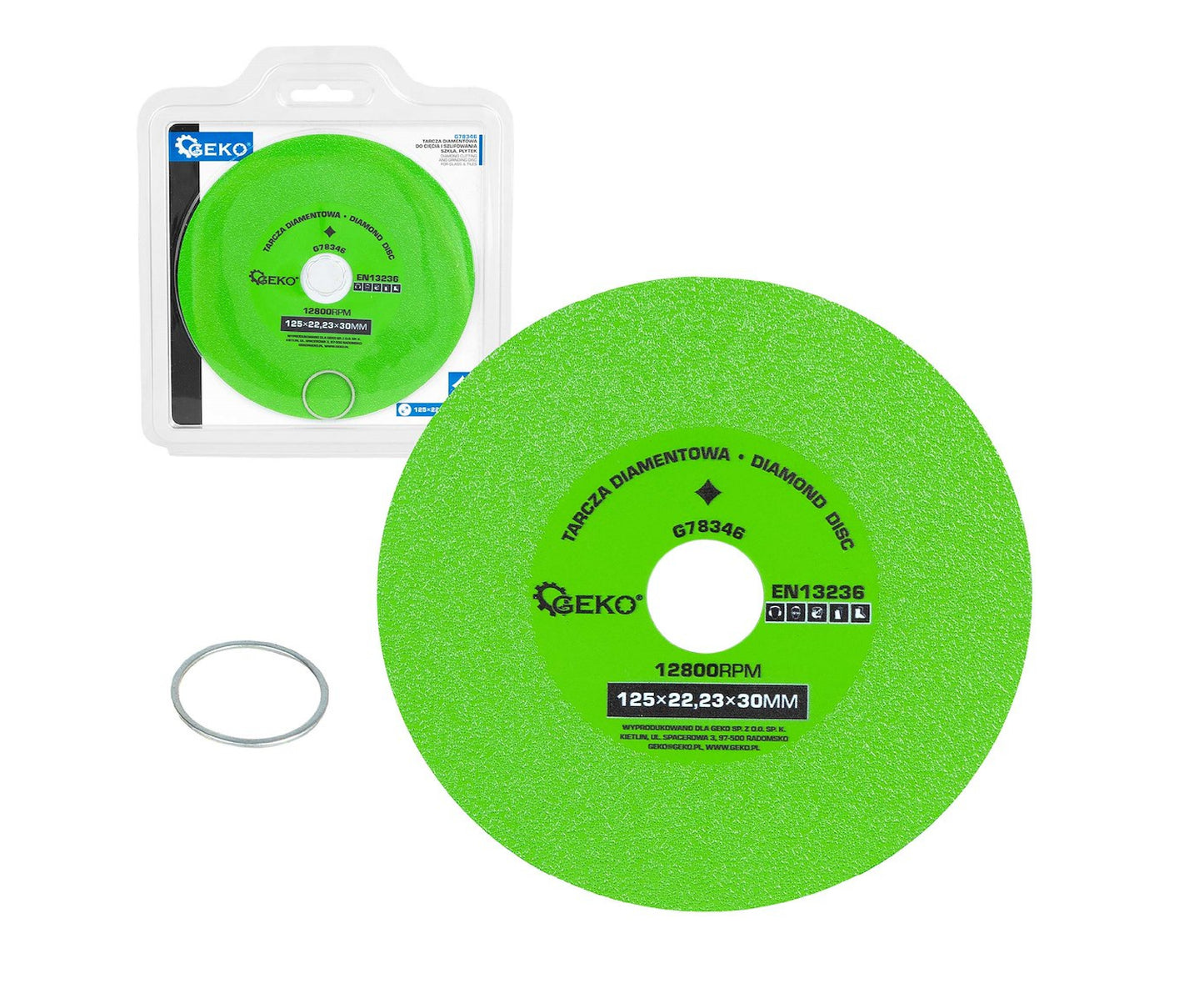 Disc diamantat pentru taierea si slefuirea sticlei, 125×22, 23×30mm, Geko G78346