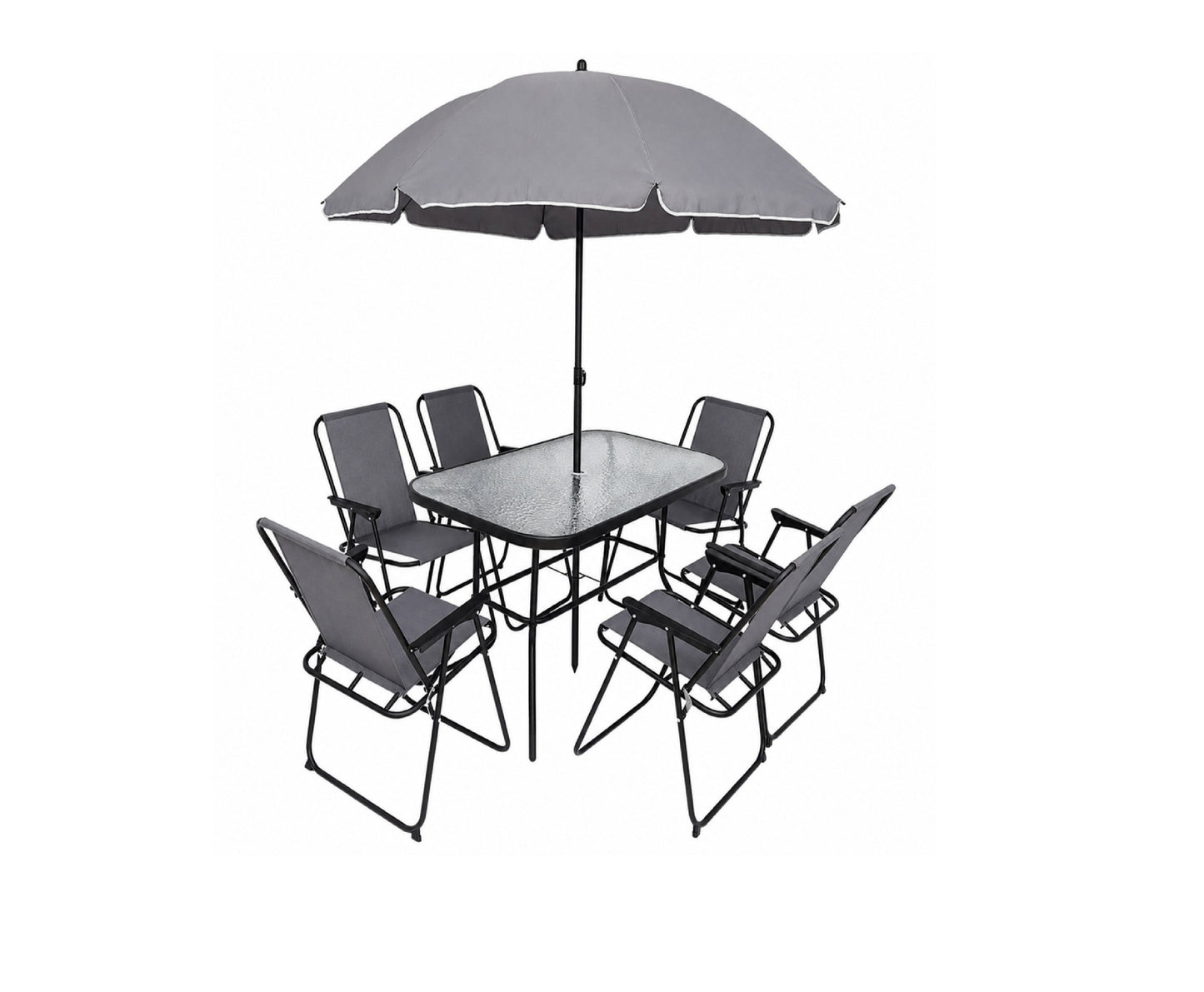 Set mobilier de gradina cu masa, 6 scaune si umbrela, Lean 29485