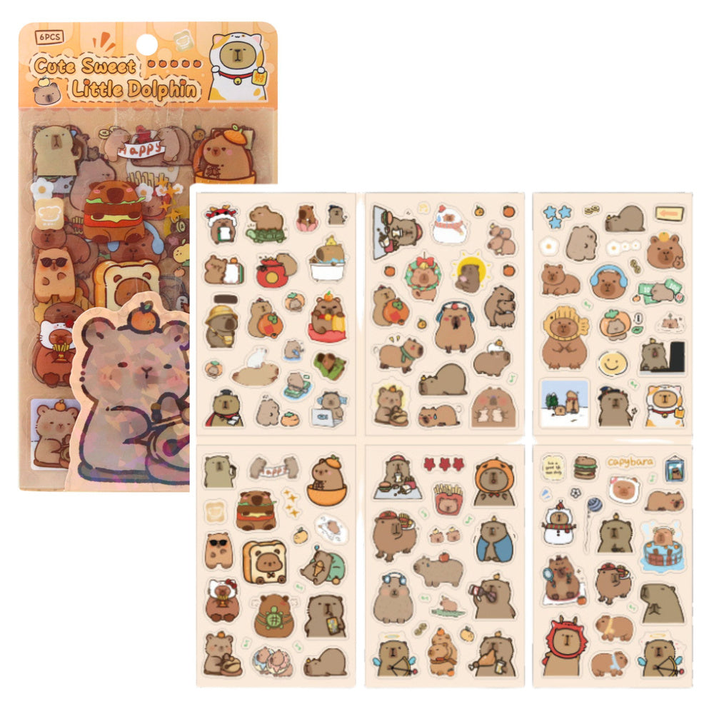 Set stickere decorative Capybara, 6 foi, 110 elemente, 18.5 x 10.5 cm, Lean 25036