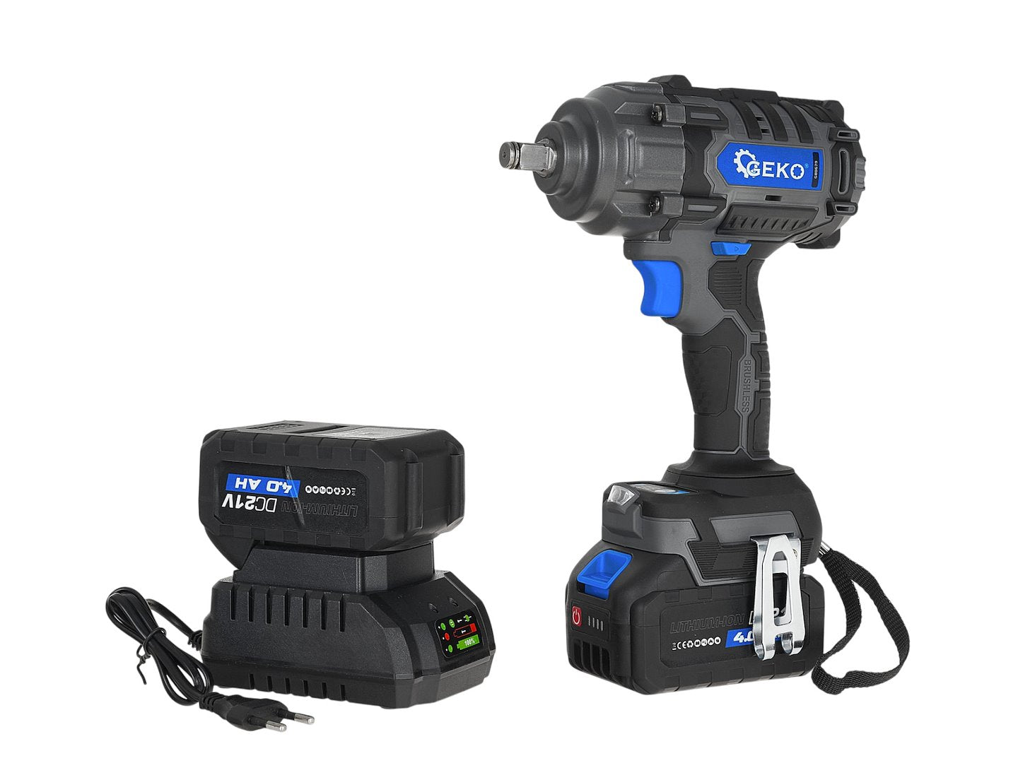 Cheie de impact pentru roti cu acumulator, 850Nm, 2x4.0Ah, 21V, Geko G80679