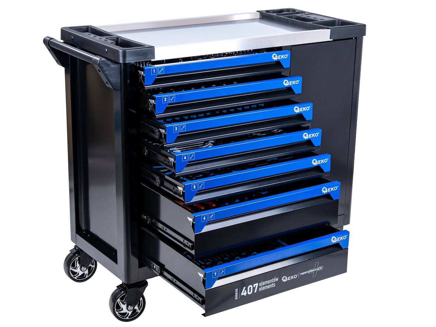 Dulap cu scule pentru atelier, 7 sertare, 407 bucati, Geko G10835