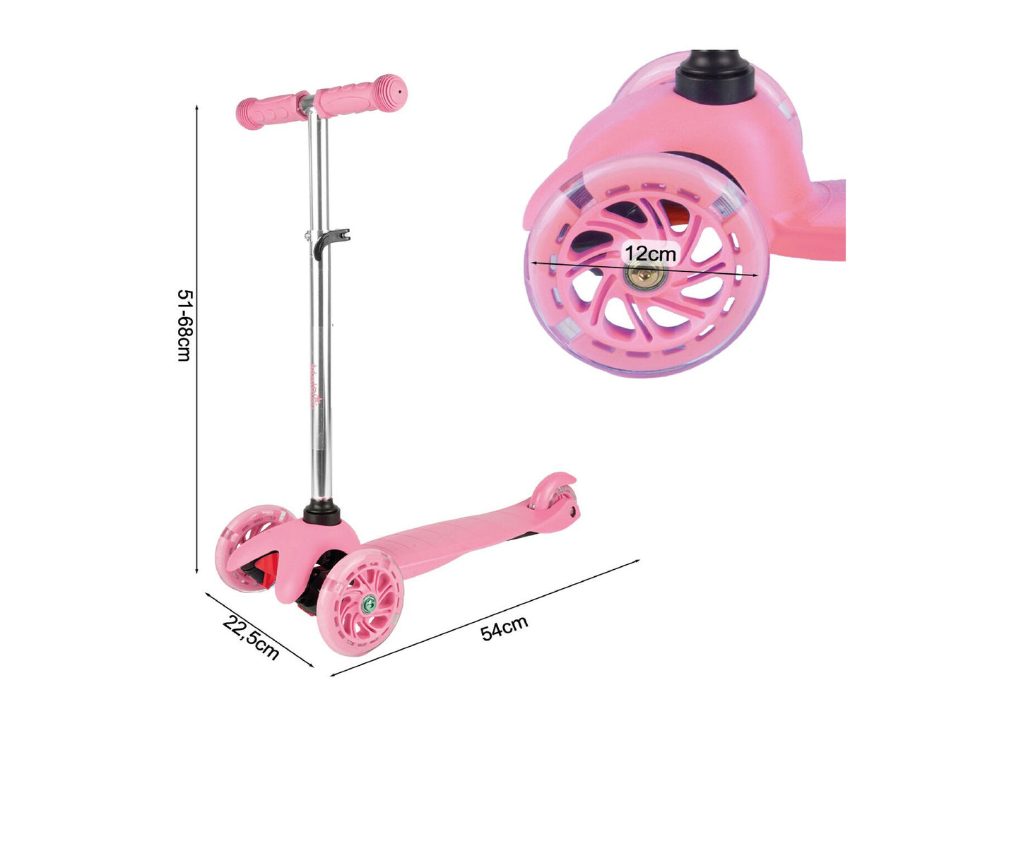 Trotineta cu 3 roti pentru copii cu roti luminoase LED, roz, MalPlay 111334