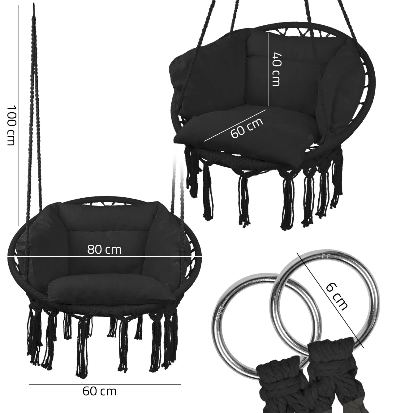 Leagan suspendat de gradina, negru, capacitate maxima 150 kg, MalTec 112859