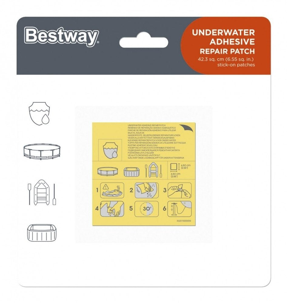 Set 10 petice autoadezive rezistente la apa Bestway, 6.5 x 6.5 cm, Lean 8131