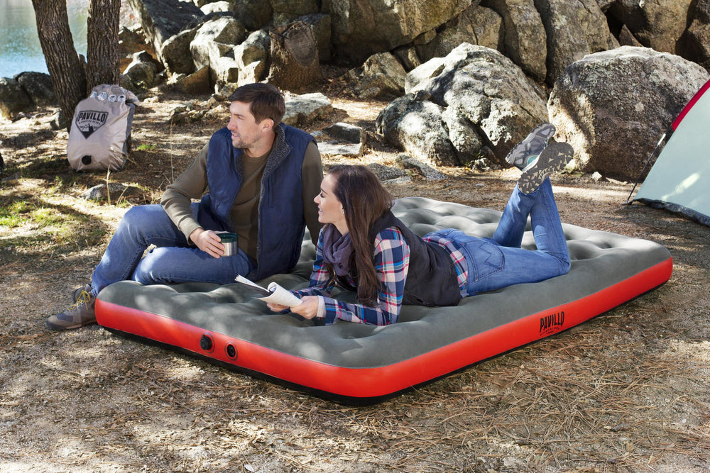 Saltea gonflabila Roll & Relax Queen, 203 x 152 x 22 cm, gri / rosu, Bestway 4322