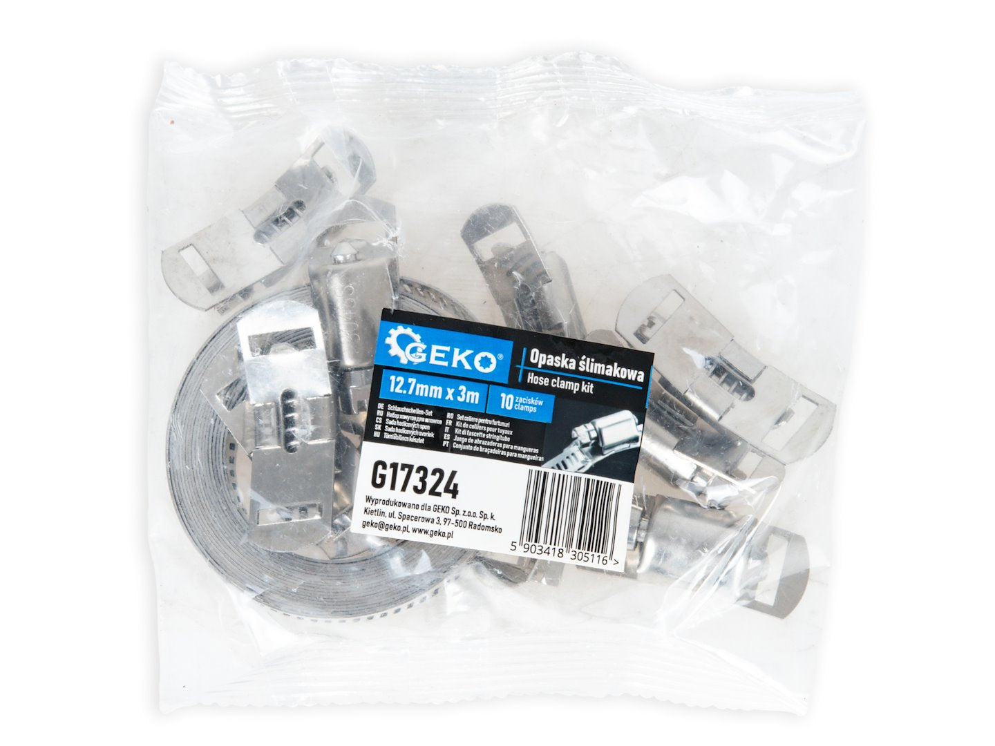 Set clema cu surub, 12.7 mm x 3 m, 10 cleme, Geko G17324