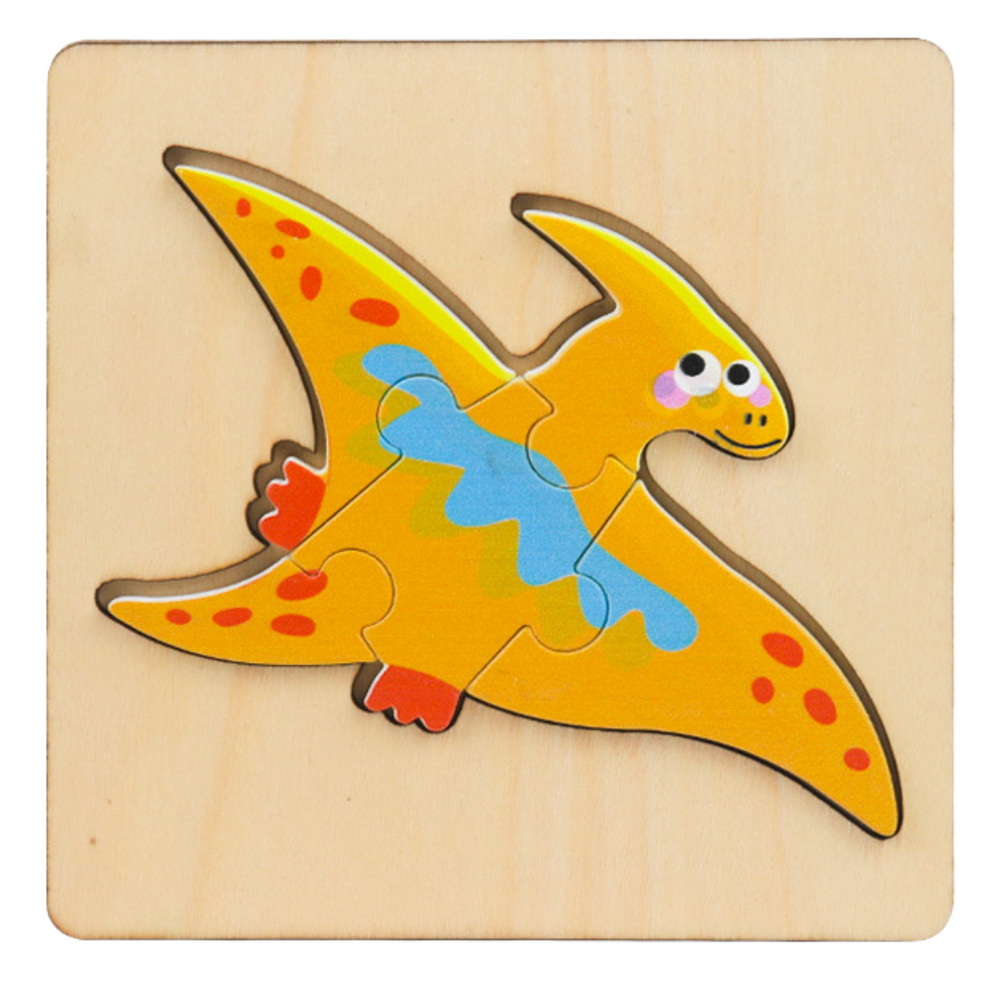 Puzzle din lemn cu dinozauri, 11 x 11 cm, Lean 22030