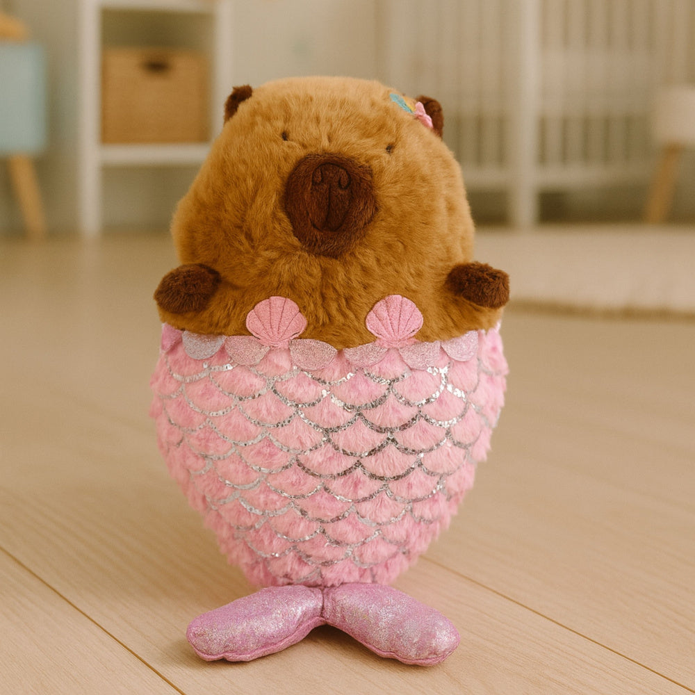 Jucarie de plus Capybara Sirena, 28 x 17 x 14 cm, maro / roz, Lean 27543