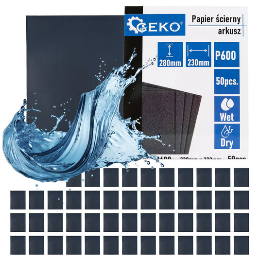 Set hartie abraziva pe baza de apa, 230 x 280 mm, P600, 50 bucati, Geko G78490