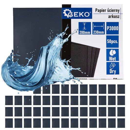 Set hartie abraziva pe baza de apa, 230 x 280 mm, P3000, 50 bucati, Geko G78497