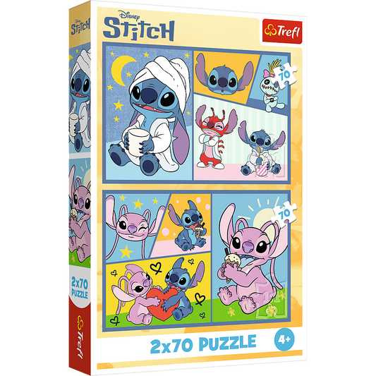 Puzzle pentru copii Lilo & Stitch, Nu exista plictiseala cu Stitch, 2 x 70 piese, Lean 26364