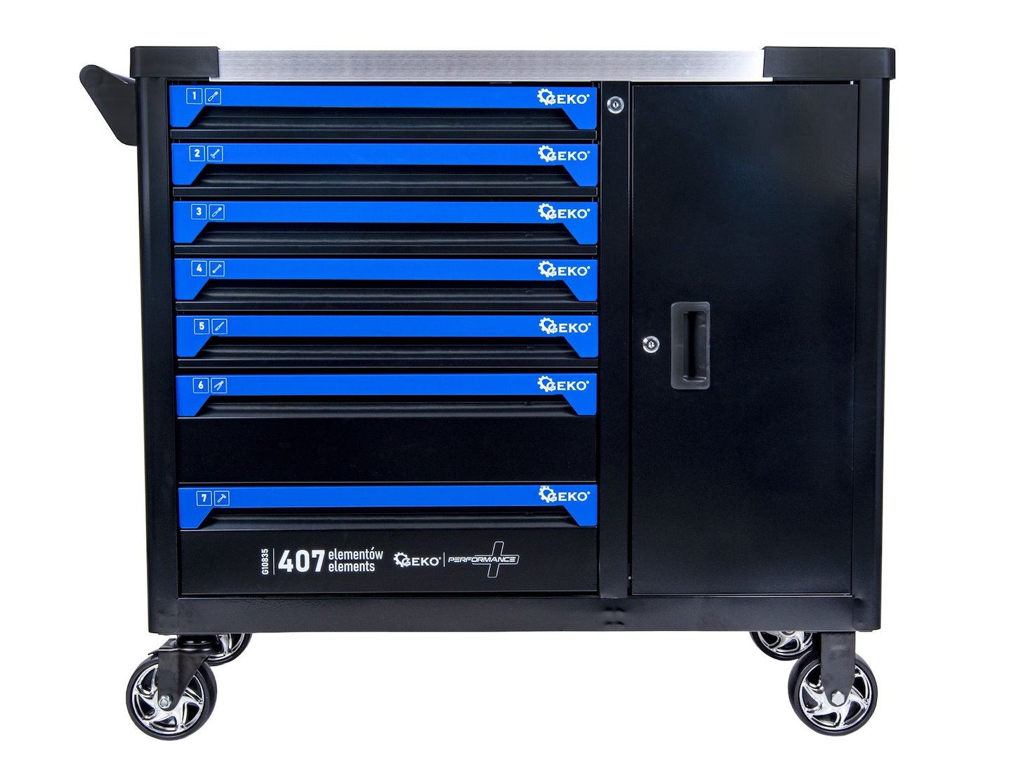 Dulap cu scule pentru atelier, 7 sertare, 407 bucati, Geko G10835