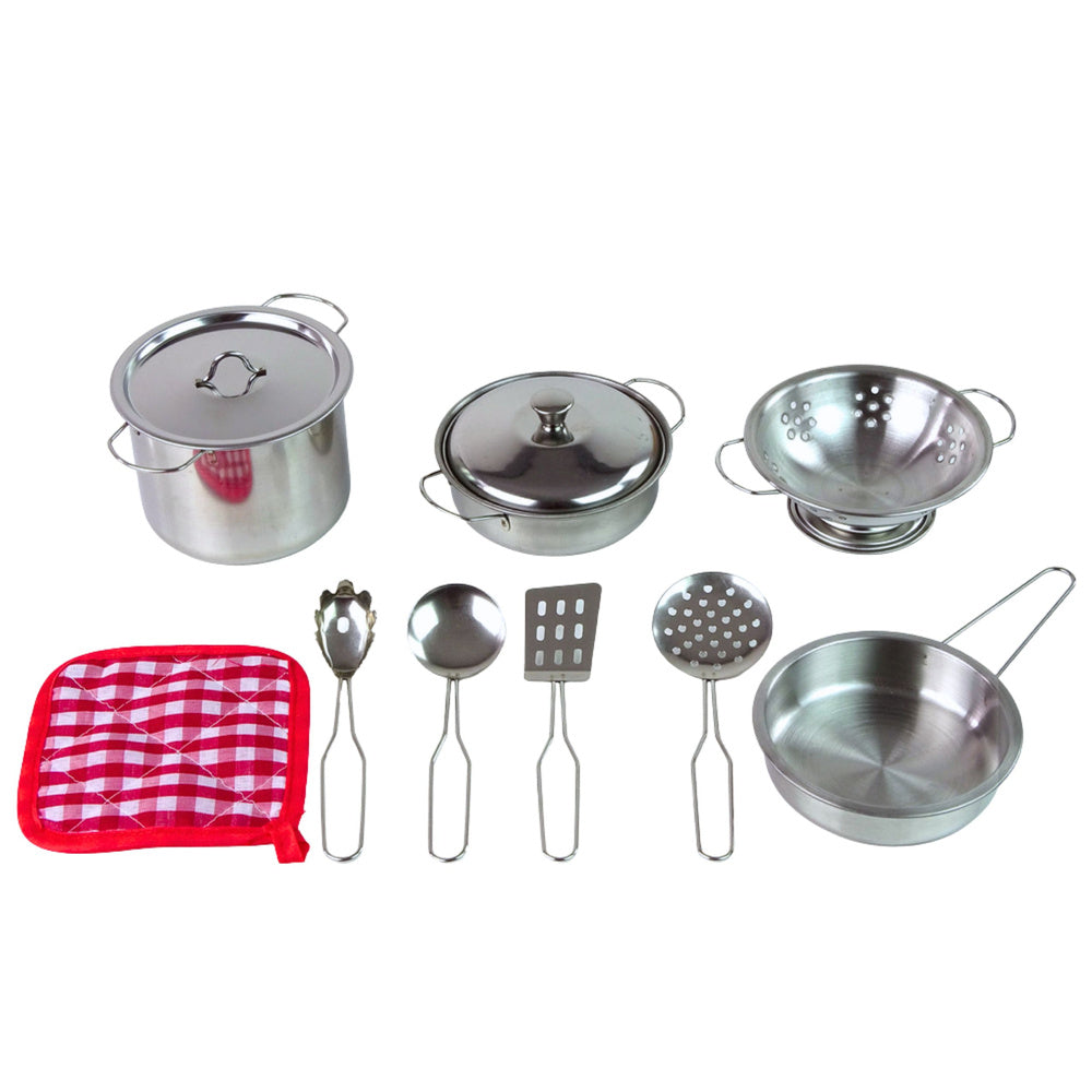 Set de bucatarie pentru copii, accesorii metalice, argintiu, 38 x 22 x 12 cm, Lean 15621