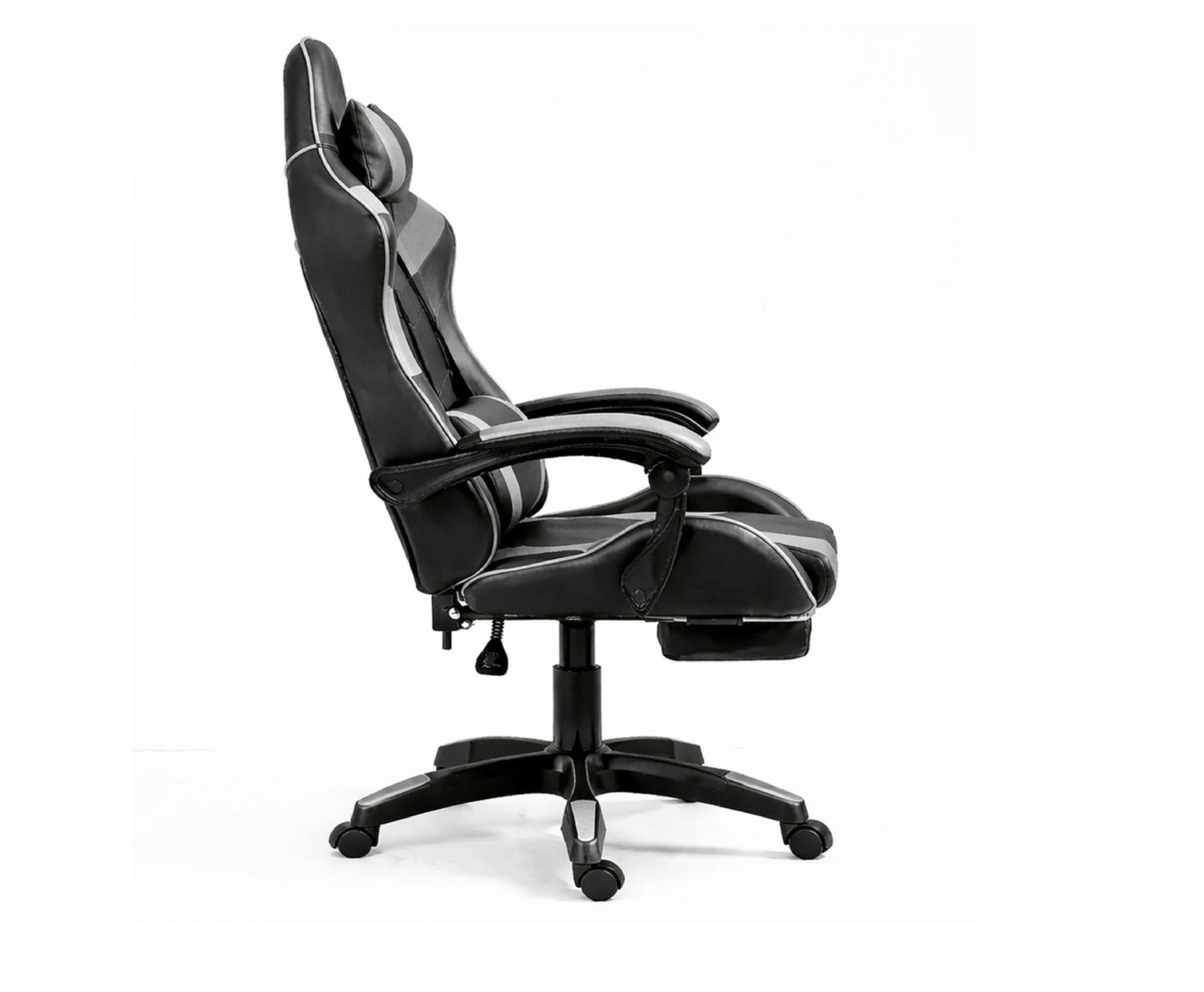 Scaun pentru gaming rotativ cu suport pentru picioare, negru / gri, Lean 30556
