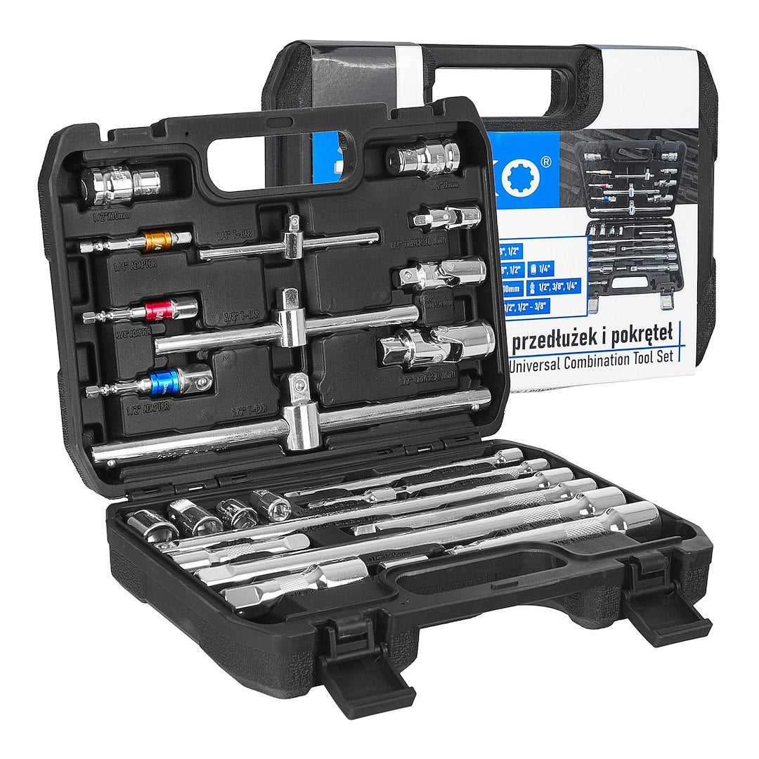 Set extensii tubulare si biti, 1 / 4" 3 / 8" 1 / 2", 25 bucati, Geko G10173