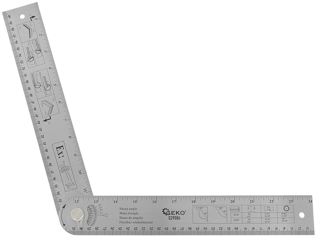 Raportor unghiular reglabil pentru tâmplărie, 600 mm, 180°, inox, Geko G29086