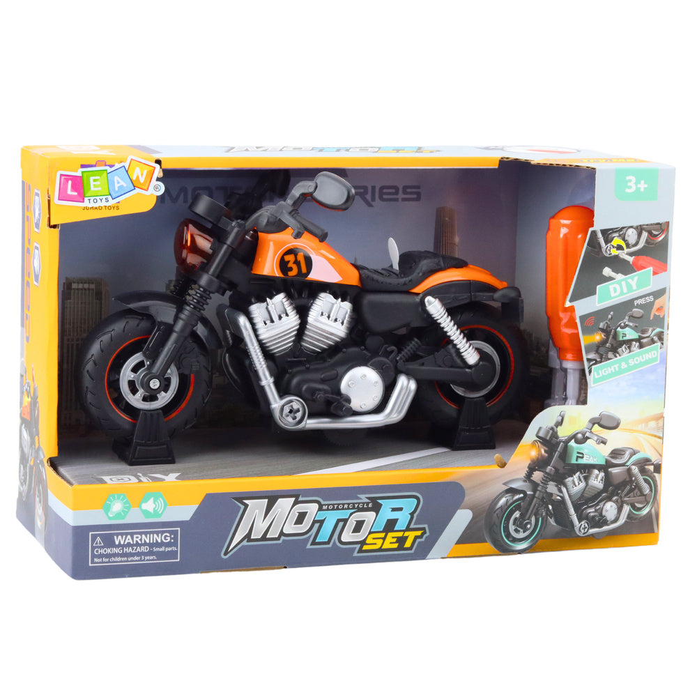 Motocicleta de jucarie cu efecte sonore si luminoase, 20 x 13 x 8 cm, negru / portocaliu, Lean 24217