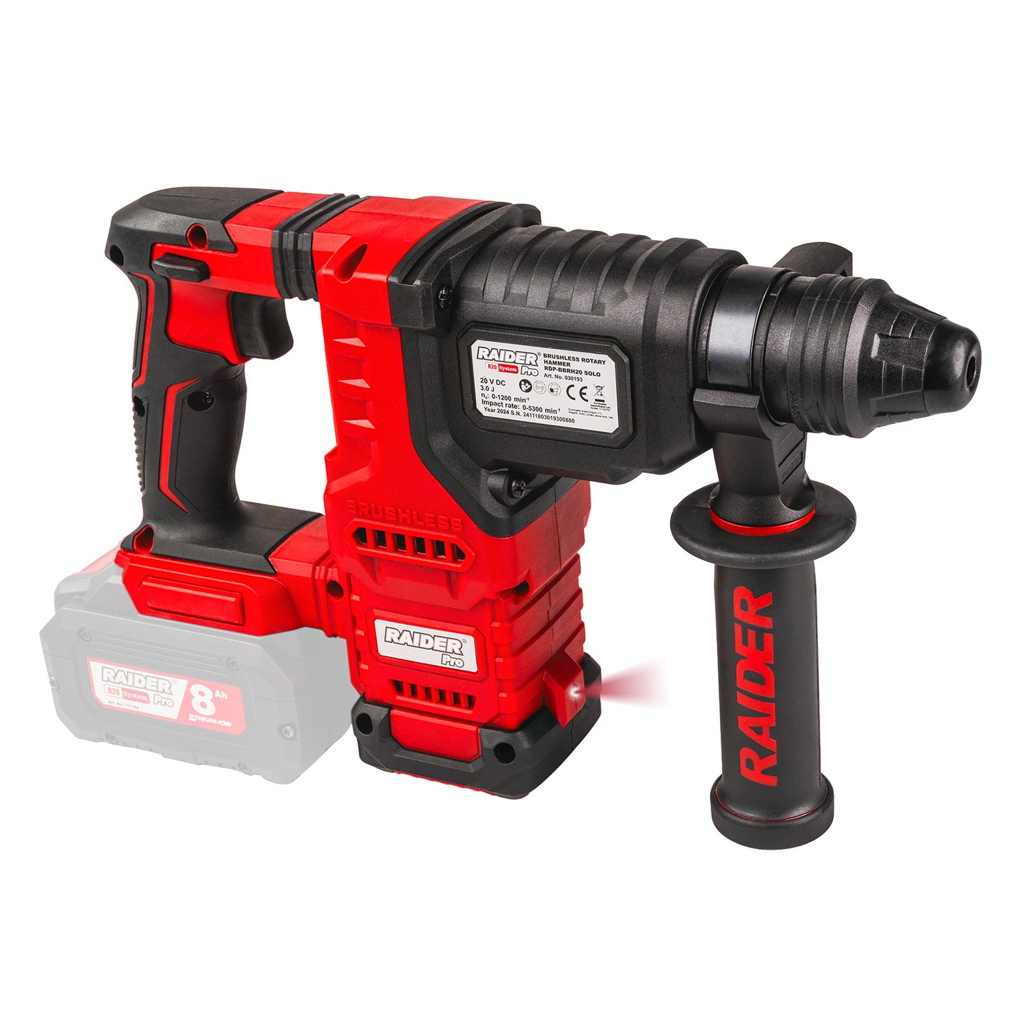 Ciocan rotopercutor brushless RDP-BBRH20 Solo (fara acumulator si incarcator) 3 J 4 functii 26 mm, Raider 030193