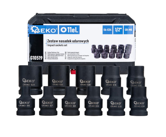 Set chei tubulare de impact Torx, 1/2" E6-E24 Cr-Mo, 11 bucati, Geko G10519