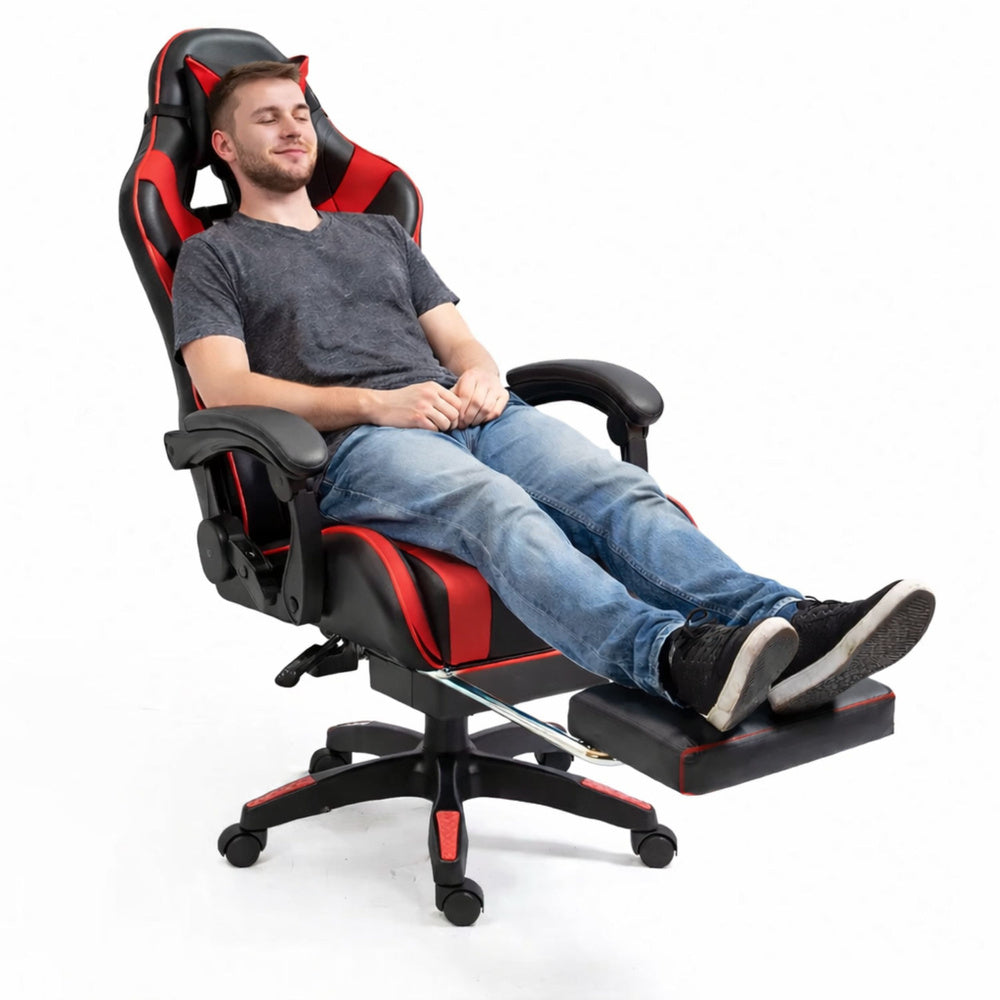 Scaun pentru gaming rotativ cu suport pentru picioare, negru / rosu, Lean 30554