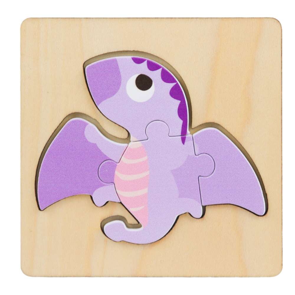 Puzzle din lemn cu dinozauri, 11 x 11 cm, Lean 22030