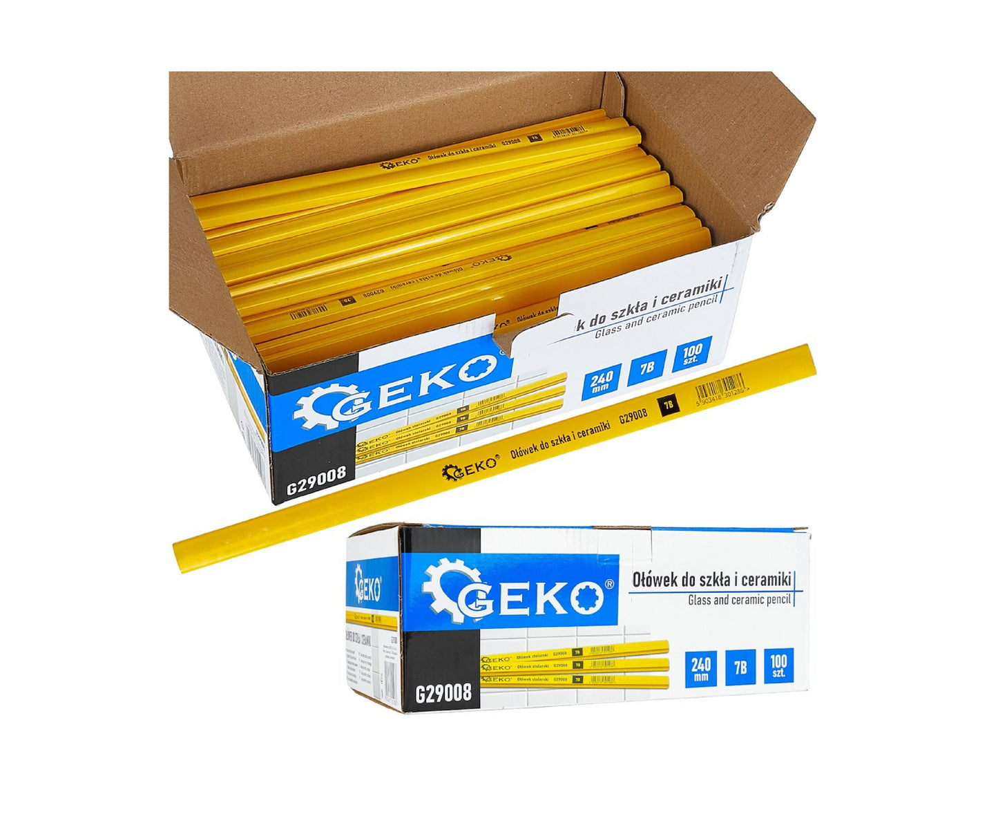 Set creioane de tamplarie pentru sticla si ceramica, 7B, 240 mm, 100 bucati, Geko G29008