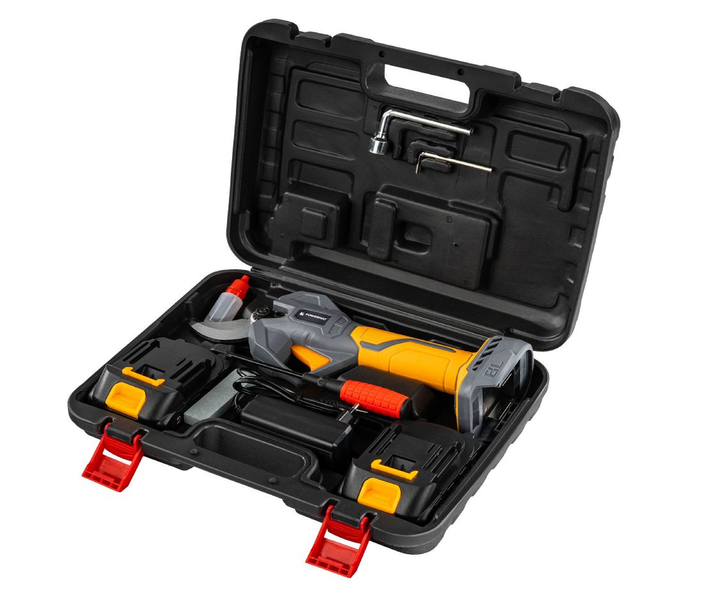 Foarfeca electrica cu acumulator pentru gradina PM-SA-21V-2AM, 30 mm, 1000 W, 2 x 21 V, afisaj LCD, Powermat PM1550