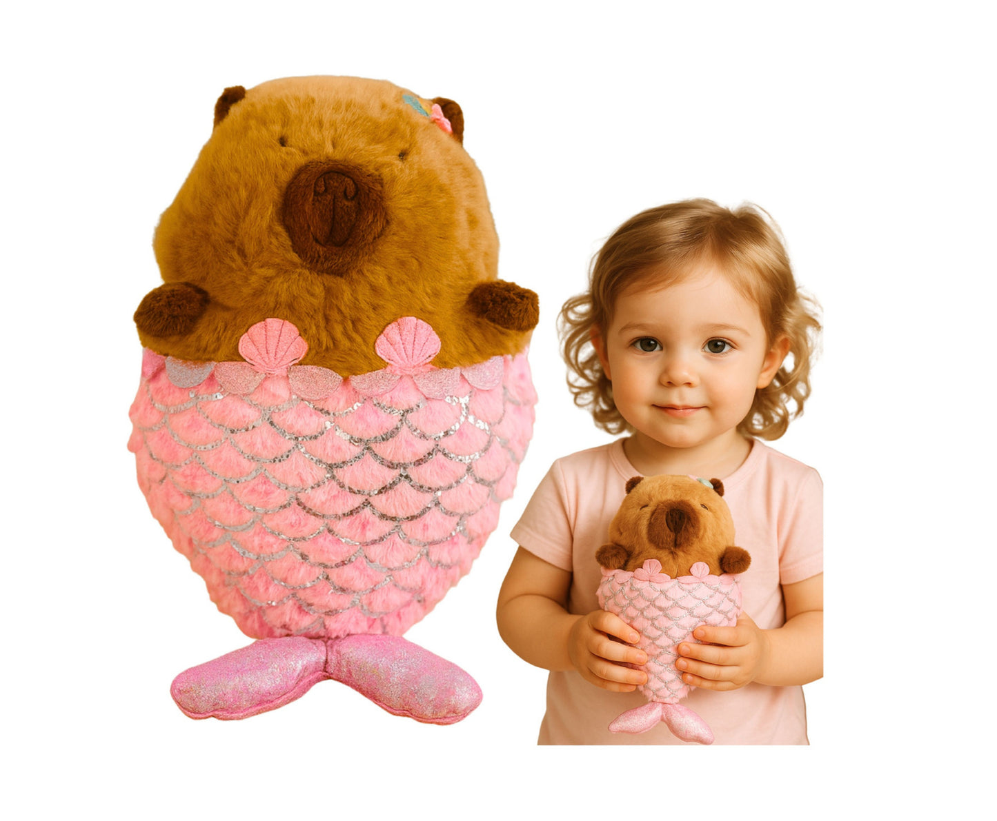 Jucarie de plus Capybara Sirena, 28 x 17 x 14 cm, maro / roz, Lean 27543
