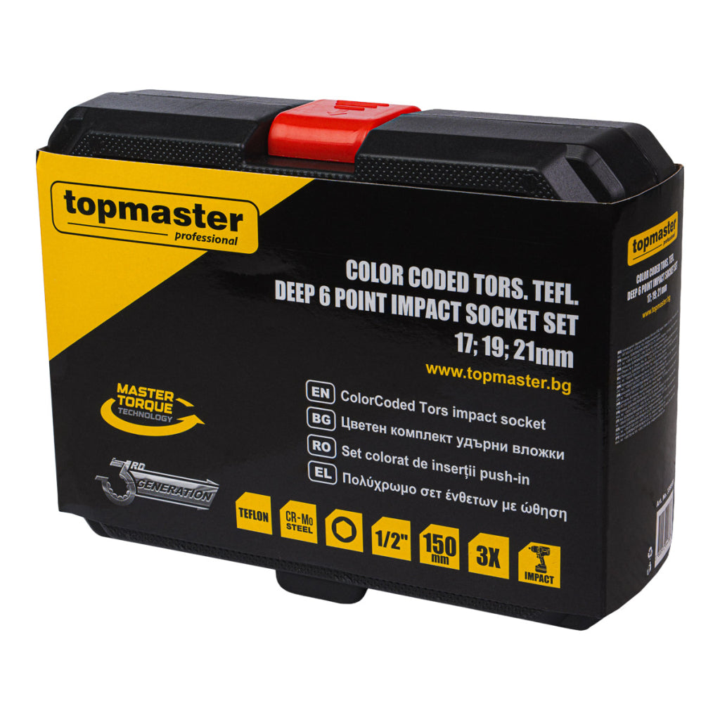 Set tubulare de impact, 1/2" 17,19,21mm cu protectie 150 mm, Topmaster 338807