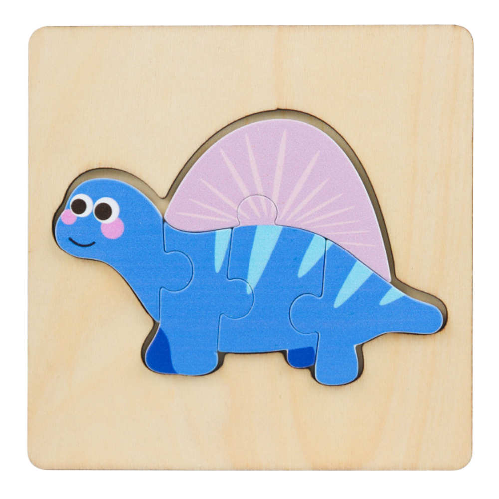 Puzzle din lemn cu dinozauri, 11 x 11 cm, Lean 22030