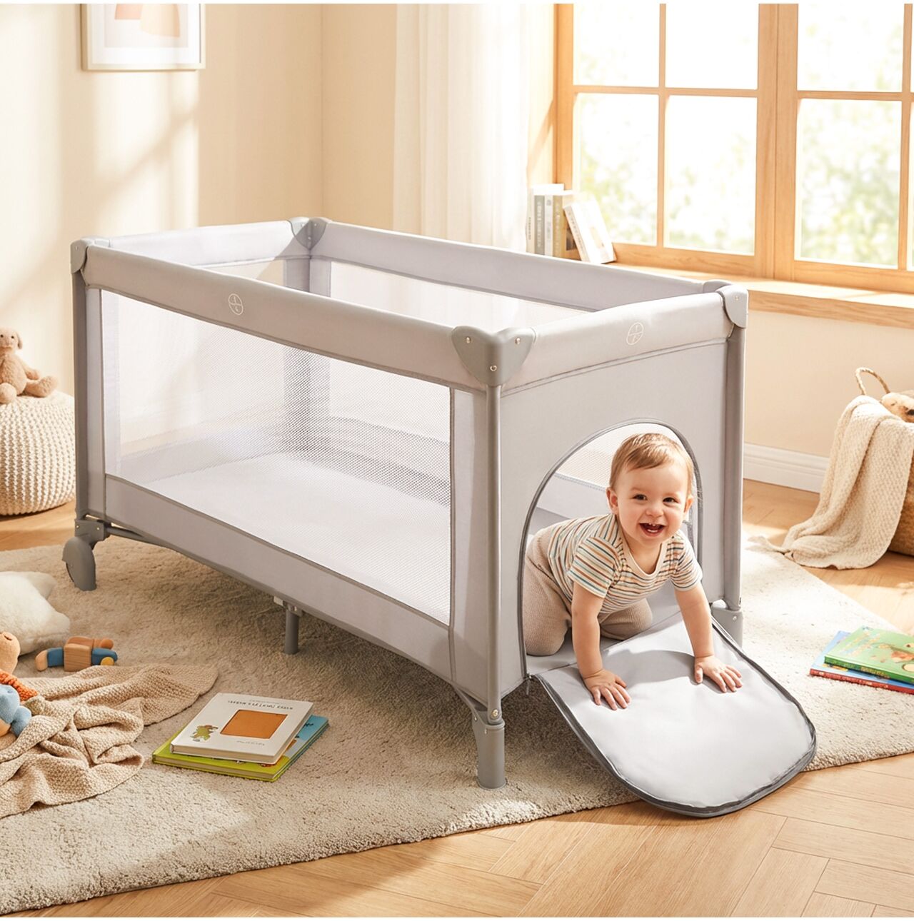 Patut pliabil pentru bebelusi, 125 x 65.5 x 76 cm, MalPlay 113164