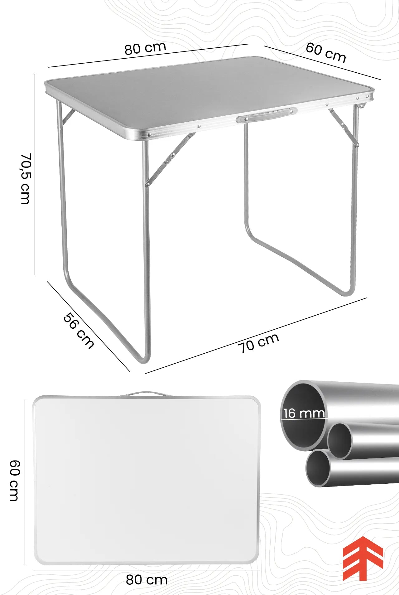 Masa pliabila pentru camping, 80 x 60 x 70 cm, MalTec 112757
