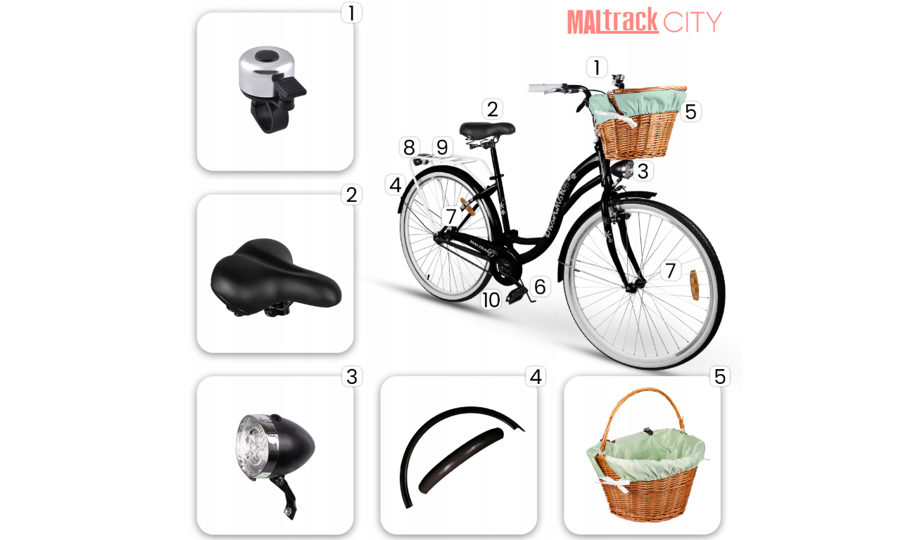 Bicicleta de oras cu cadru de otel 18", diametru roti 28", negru, capacitate maxima 120 kg, MalTrack 110966
