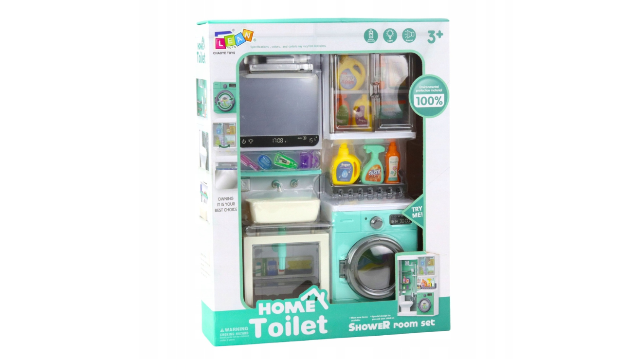 Set baie de jucarie, chiuveta cu oglinda, masina de spalat, efecte de lumina si sunet, 21 x 32 x 6 cm, Lean 23348