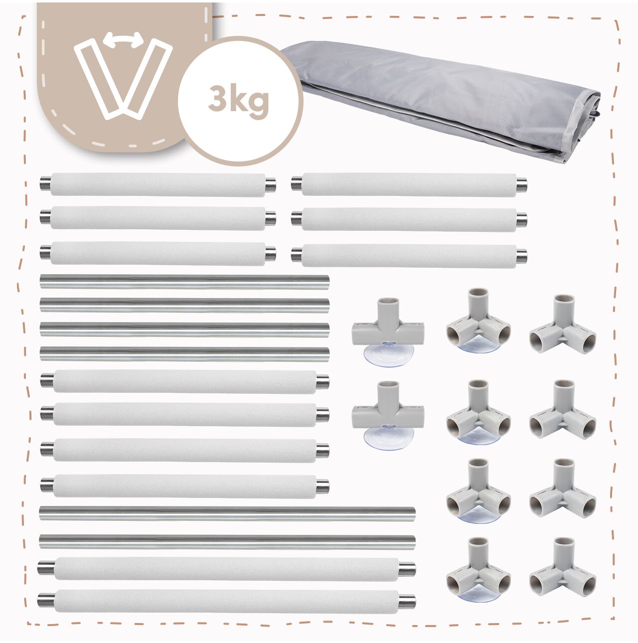 Tarc de joaca pliabil pentru copii, 120 x 180 cm, gri, MalPlay 113161