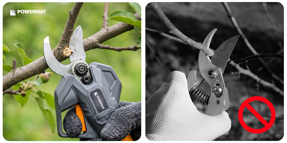 Foarfeca electrica cu acumulator pentru gradina PM-SA-21V-2AM, 30 mm, 1000 W, 2 x 21 V, afisaj LCD, Powermat PM1550