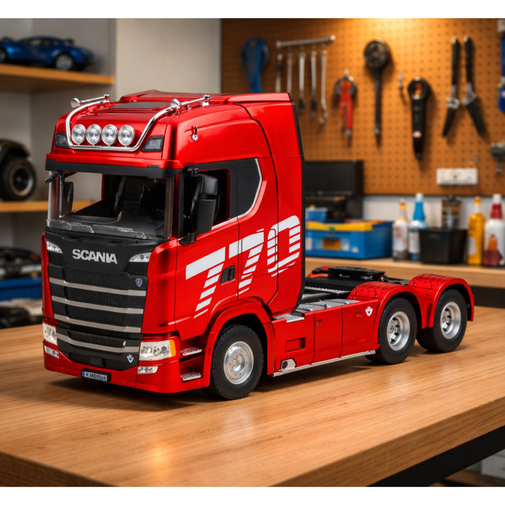 Camion electric Scania cu telecomanda, rosu, 1:18, Lean 27668