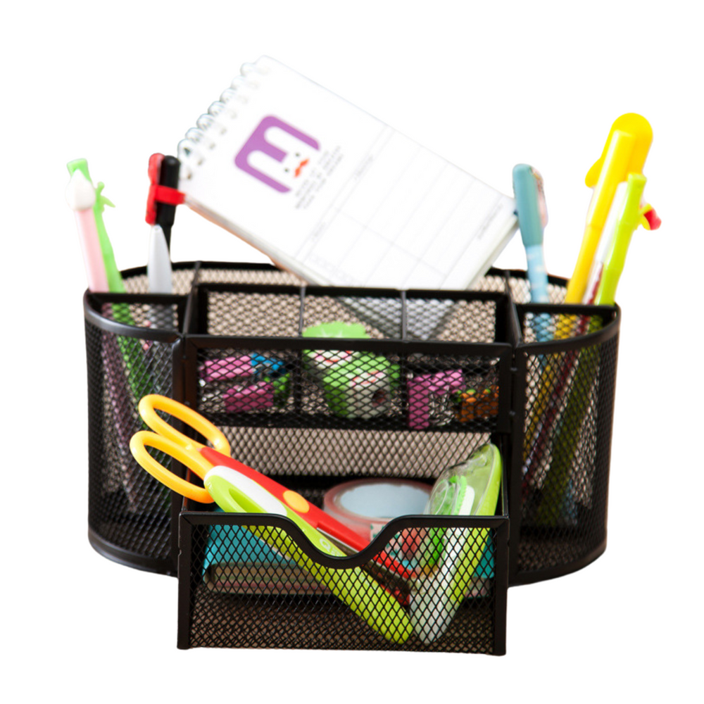 Organizator birou metalic, 6 compartimente, negru, 21 x 10.5 x 11 cm, Lean 25232