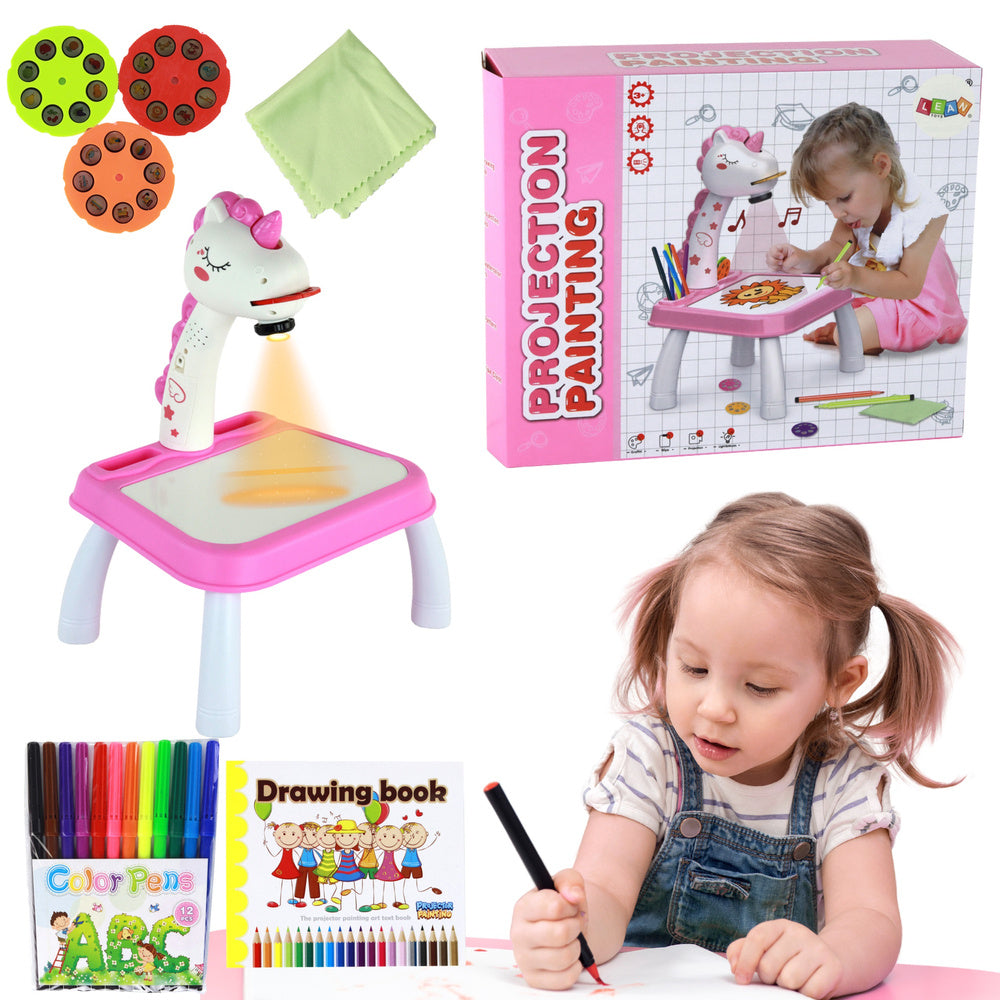 Set de desen cu 12 markere si masuta, 31,5x20,5x18cm, roz, Lean 20507