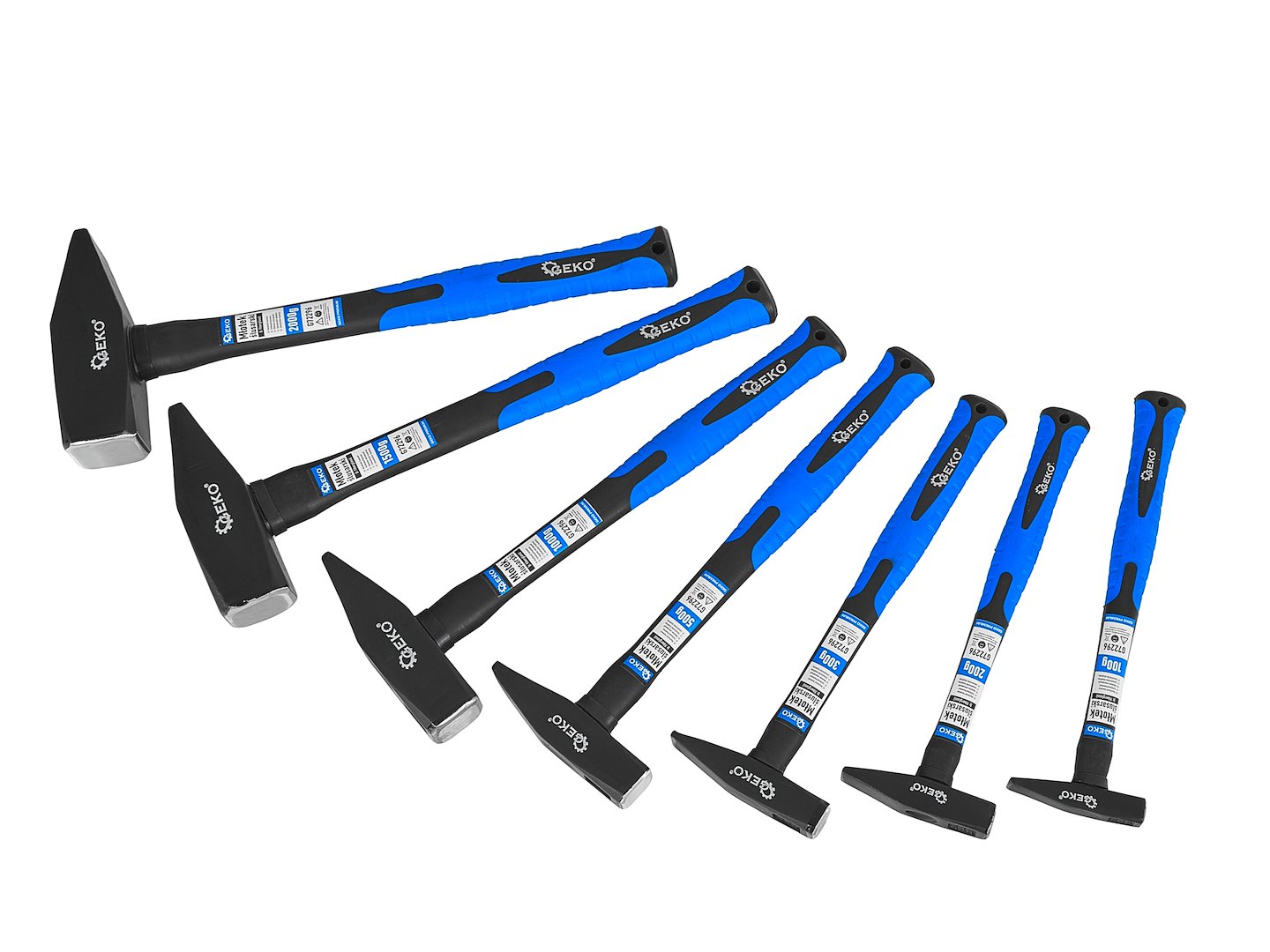 Set ciocane cu maner din fibra de sticla, 100g - 2000 g, 7 bucati, Geko G72296