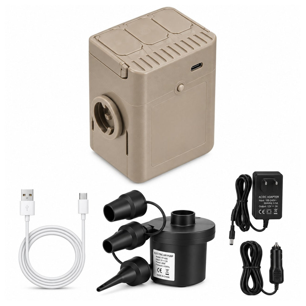 Saltea gonflabila Honeycomb 3D Air Coloumn, pompa electrica detasabila USB-C, bej, 198 x 152 cm, Lean 32006