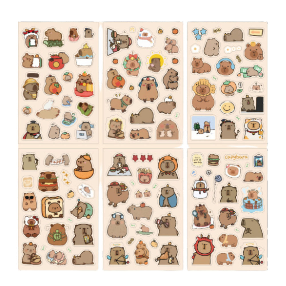 Set stickere decorative Capybara, 6 foi, 110 elemente, 18.5 x 10.5 cm, Lean 25036
