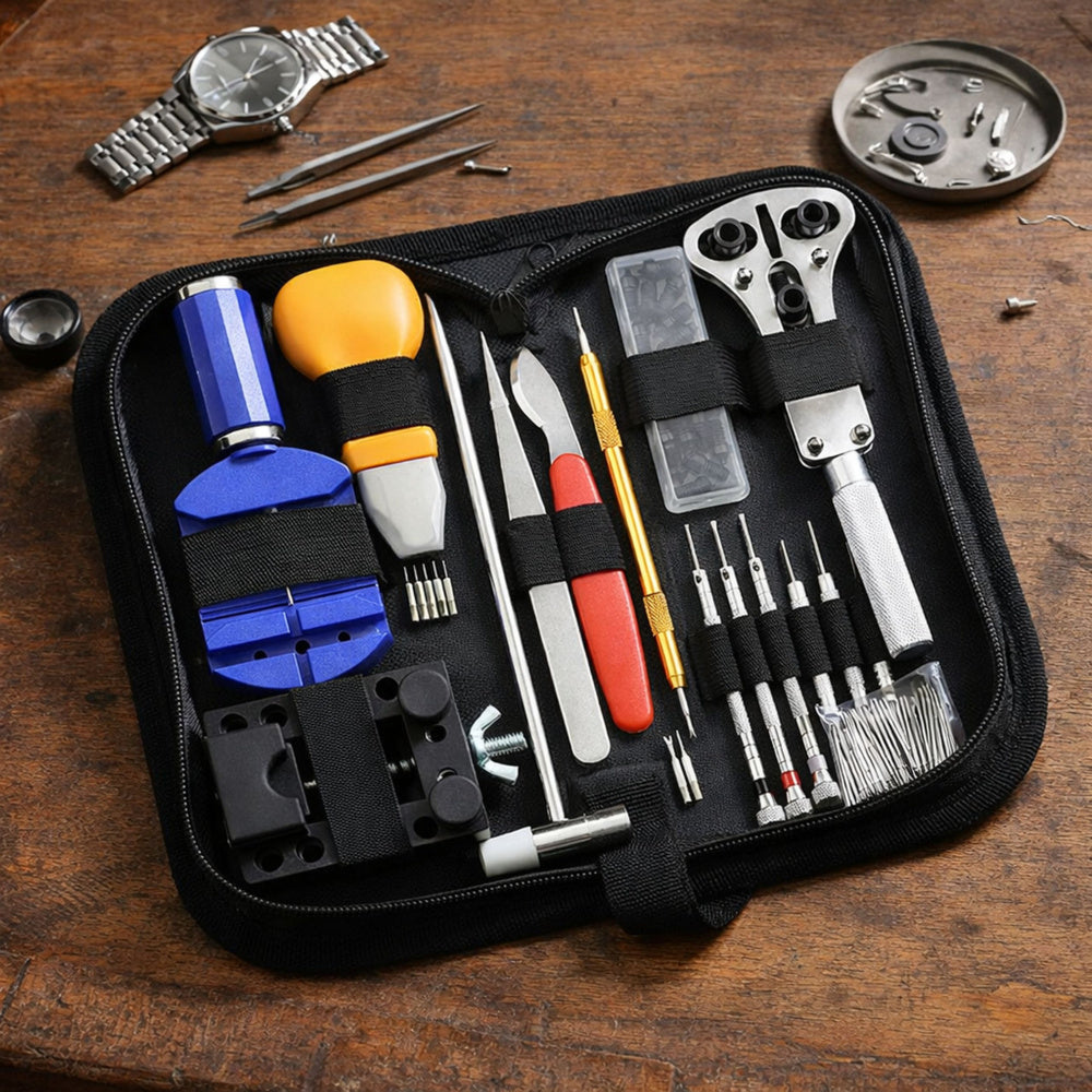 Set unelte pentru repararea ceasurilor din inox si aluminiu, 21 x 10 x 5.5 cm, Lean 26744