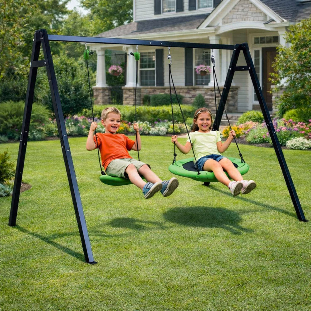 Balansoar de gradina cu leagan 2 in 1, rama neagra, 260 x 173 cm, Lean 29181