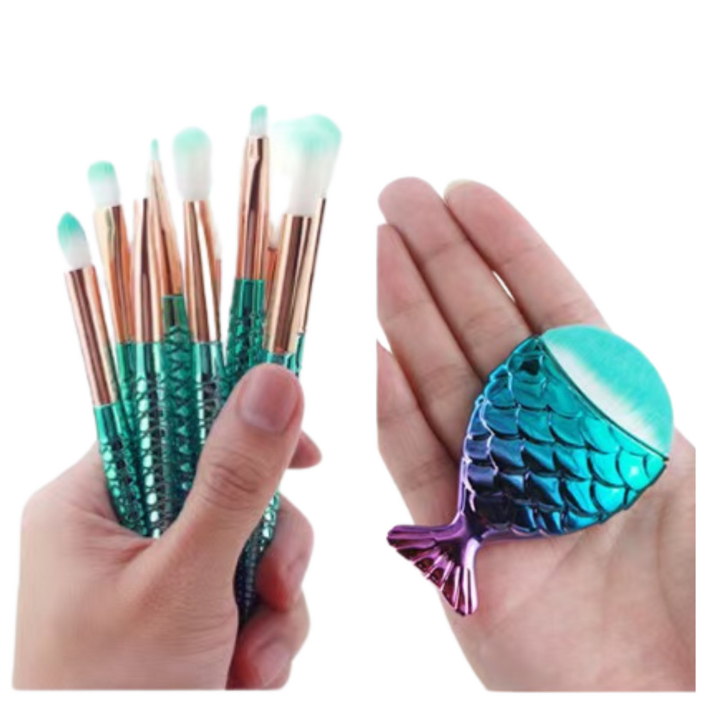 Set pensule machiaj design coada de sirena, 23 x 13 x 1 cm, 11 bucati, Lean 25237