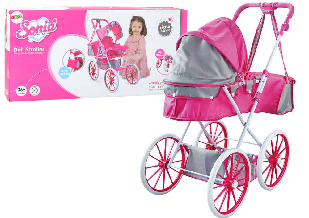 Carucior metalic pentru papusi, roz, Lean 17736