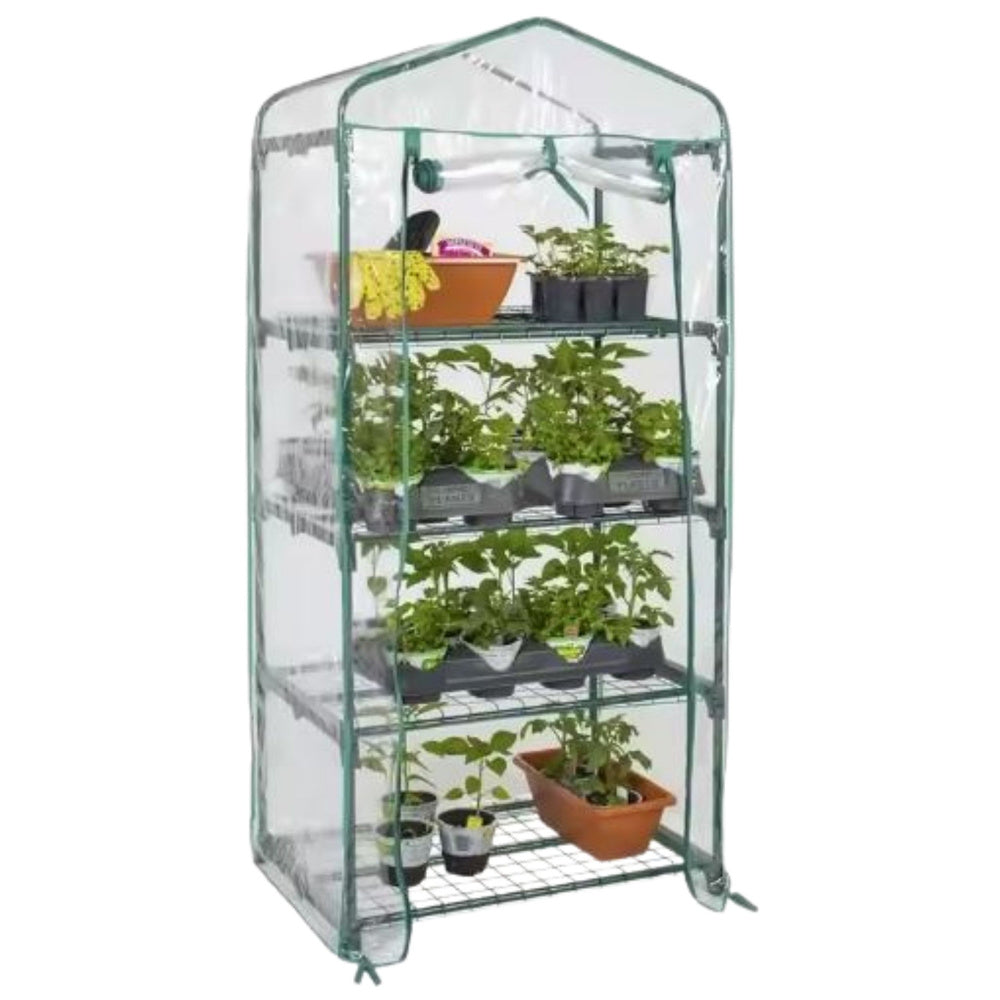 Mini sera de gradina pentru balcon cu 4 rafturi metalice, folie PVC, 69 x 49 x 157 cm, Lean 26615