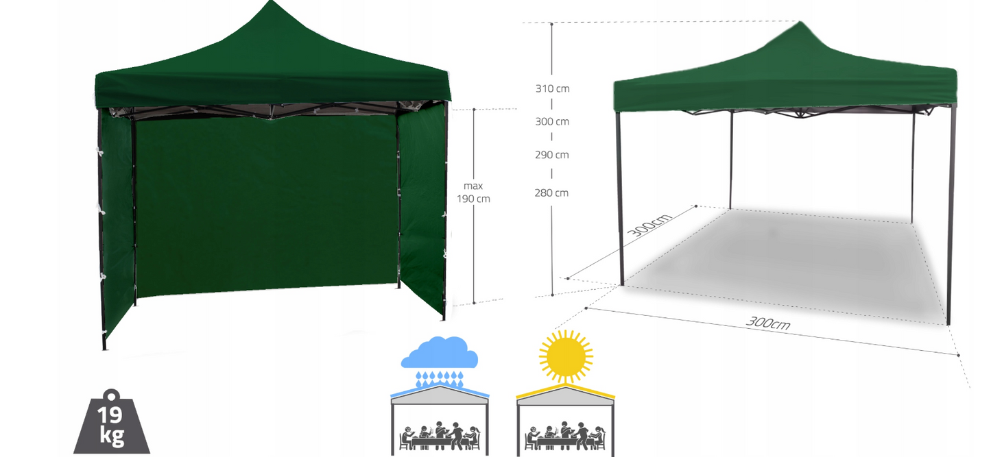 Cort pavilion cu 3 pereti, verde, 3 x 3 m, MalTec 112813